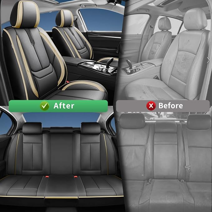 Fit Altima Car Seat Covers for Nissan Altima 2010-2024 2025 2026 -Upgraded Premium Waterproof & Breathable Leather,Airbag Compatible,All-Weather Seat Cushion Protector,2 Front/Black-Beige - Image 4