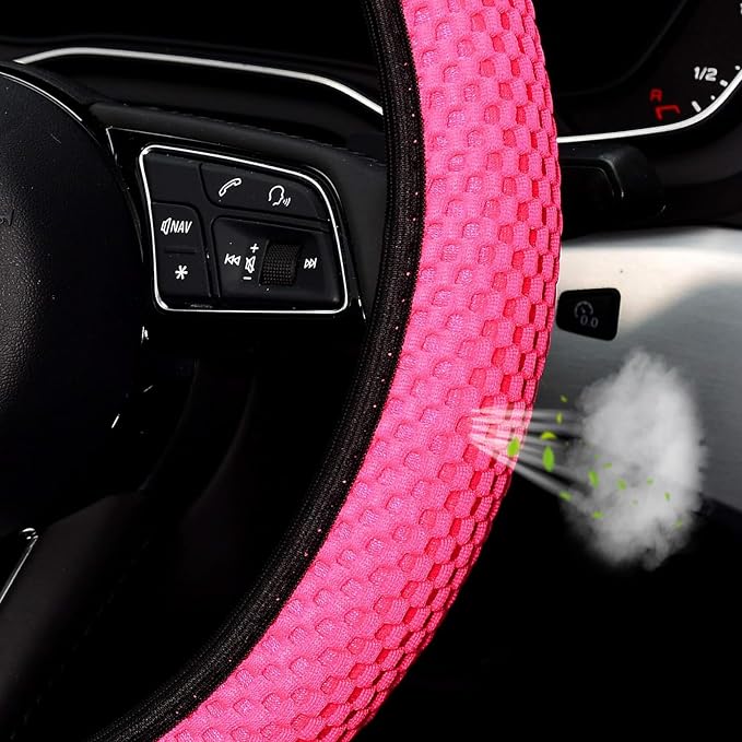 KAFEEK Elastic Stretch Steering Wheel Cover, Universal 15 Inch, Rose Red | Breathable Ice Silk Microfiber, Non-Slip Grip, Warm in Winter and Cool in Summer, Odorless - Image 5