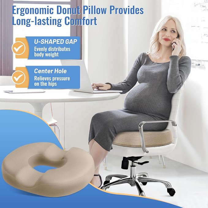 CloudBliss Donut Pillow Stadium Seat Cushion for Tailbone Pain Relief and Hemorrhoids, Memory Foam Seat Chair Cushion, Portable Seat Cushions for Bleachers, Car, Home & Office - Image 3