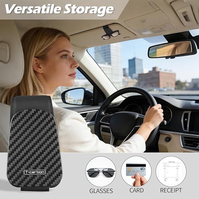 T-carbon 2 Pack Sunglass Holder for Car Sun Visor | Magnetic Leather Glasses Holder,Carbon Fiber Sunglasses Holder and Ticket Card Clip, Car Visor Accessories,Matte Black - Image 2