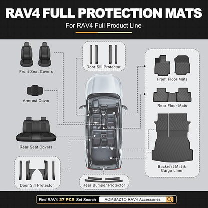 AOMSAZTO Floor Mats & Cargo & Seatback Mats & Door Sill Protector Compatible with 2019-2025 Toyota RAV4 (Not for Hybrid): All Weather Protection TPE Floor Liners Full Protection - Image 9