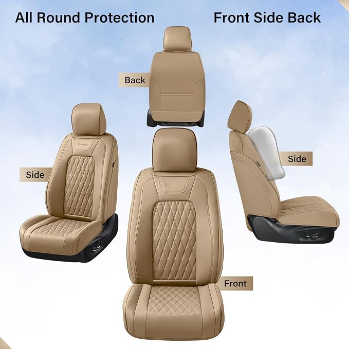 Coverado Premium Leather Truck Seat Covers Full Set – Custom Fit, Waterproof, Heavy Duty, Anti-Spill, Scratch Resistant Protector for Ford F150 2015-2026, F250-F450, Beige - Image 7