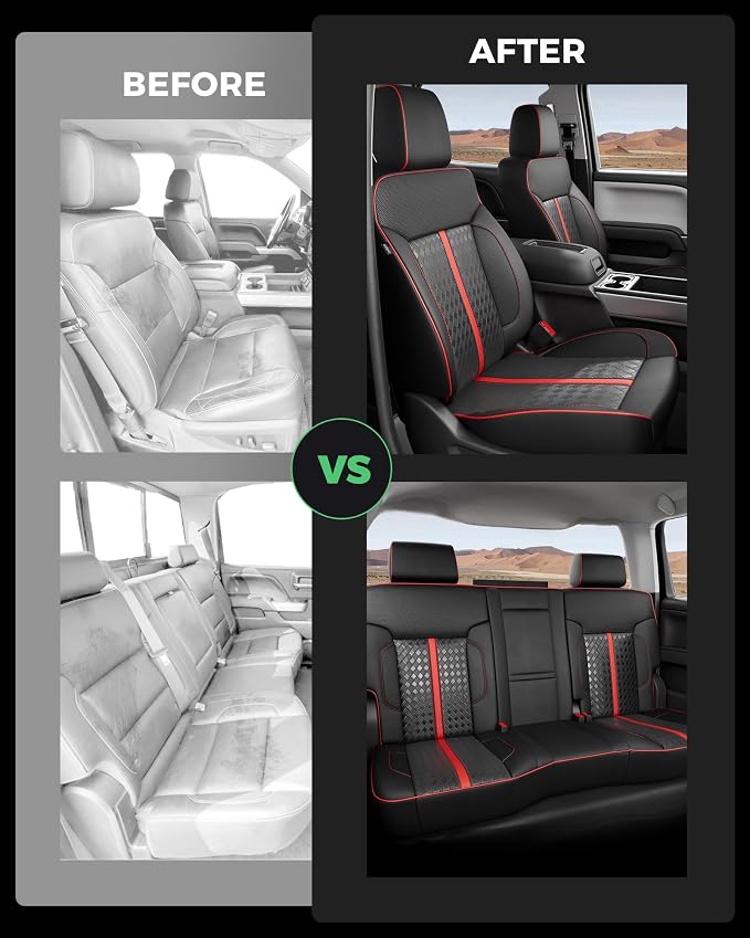 RIDEPOSH Custom Fit Seat Covers for Sierra/Silverado 1500 2014-2018 CrewCab | Fits 2500/3500HD 2015-2020, no Rear Armrest/Seatback Storage, Faux leather, Protective, Scratch-resistant, Easy-clean - Image 7