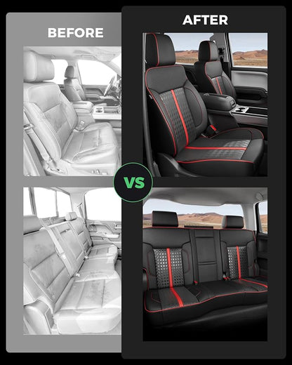 RIDEPOSH Custom Fit Seat Covers for Sierra/Silverado 1500 2014-2018 CrewCab | Fits 2500/3500HD 2015-2020, no Rear Armrest/Seatback Storage, Faux leather, Protective, Scratch-resistant, Easy-clean - Image 7