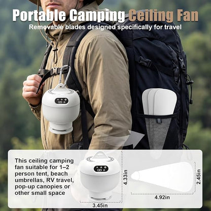 Camping Fan with Light & Remote, Portable Ceiling Fan Wireless Rechargeable Tent Fan with 4 Speeds,3 Light Modes,Timer, Battery Powered Fan for Tents, Canopy, Beach, RV, Car, Camper & Outdoor - Image 6