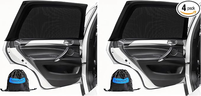 Car Window Shades(4 Pack)-Side Window Sun Shades, UV Protection Breathable Spandex Baby Window Covers, Universal Fit Most of Cars, Protect Privacy for Family-(27.2"x39.8"), Black by PEMOTech