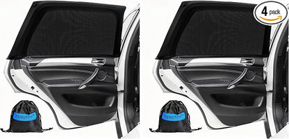 Car Window Shades(4 Pack)-Side Window Sun Shades, UV Protection Breathable Spandex Baby Window Covers, Universal Fit Most of Cars, Protect Privacy for Family-(27.2"x39.8"), Black by PEMOTech