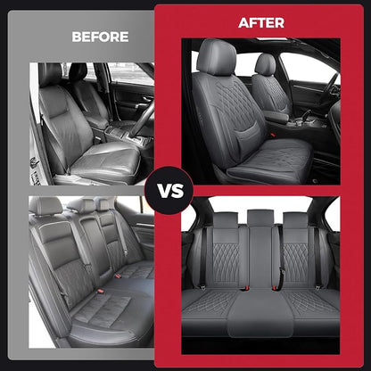 FREESOO Car Seat Covers Full Set Faux Leather Universal Fit Grey | faux nappa leather seat covers, waterproof breathable, full set lumbar support, front rear covers, fit sedans suvs pickups - Image 9