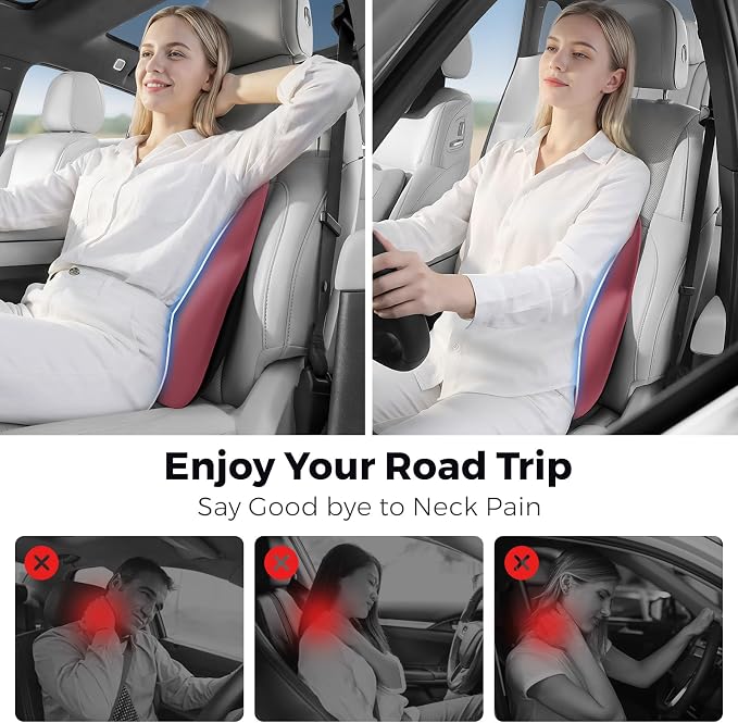 BEBAS Ergonomic Lumbar Support Pillow for Car, Memory Foam Car Back Cushion | Comfort Lumbar Pillow for Back Pain Relief, Breathable Washable Cover, Fits for Driving, Office, Wheelchair, Red - Image 6
