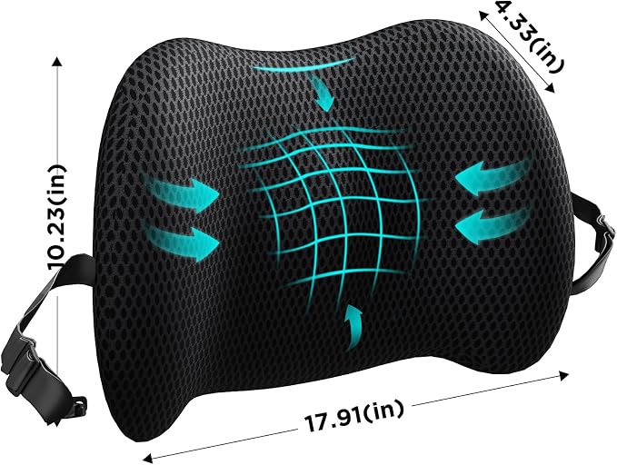 Lumbar Support Pillow for Office Chair, Memory Foam Car Back Cushion | Lumbar Pillow Lower Back with 4d Mesh Cover Adjustable Straps, Ergonomic Chair Back Pillow for Office, Car, Gaming Chairs - Image 6