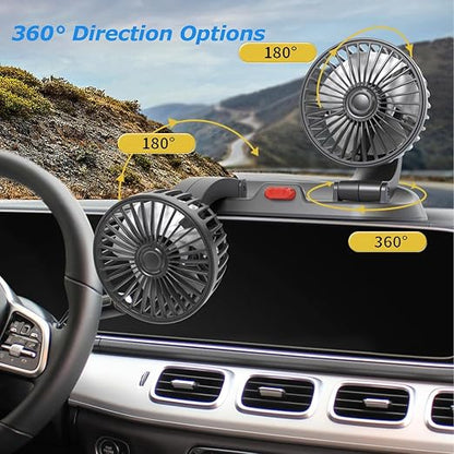 Adjustable Dual Head Car Cooling Fan-Brushless Motor-2 Speeds, 360 Rotation, for Car Dashboard, SUV/RV/Truck/Sedan/Cruise/Office, USB Powered (Dual-5V) - Image 5