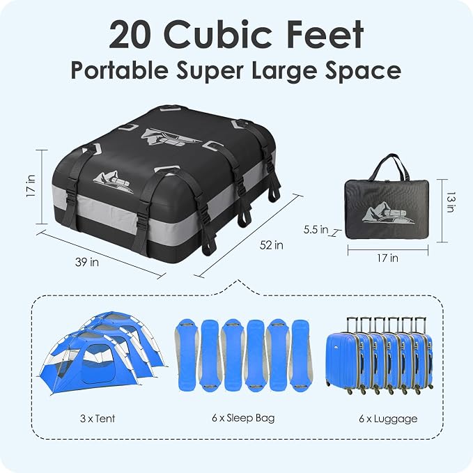 Car Rooftop Cargo Carrier Bag 15-20 Cubic Feet(20Cu.Ft-Gray) - Image 6