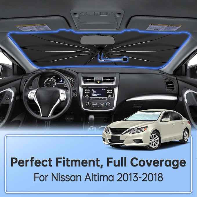 Windshield Sun Shade Umbrella for Nissan Altima 2013-2018 Front Window | Foldable Car Sunshade, 360 Rotation Automotive Interior UV Protection for Outdoor Parking - Image 2
