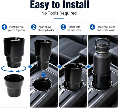 Car Cup Holder Expander for Large Bottles, Fits 32 oz to 40 oz Water Bottles and Handle Mugs, Secure Base for Most Vehicle Cup Holders, Durable ABS, Easy to Install, Durable ABS (Black) - Image 8