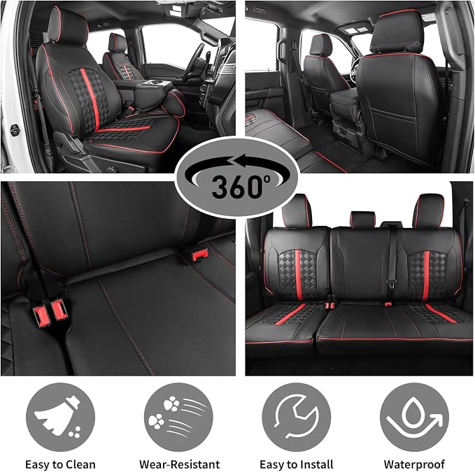 F150 Seat Covers 2021-2026 Regular Cab Custom Fit Front Row | Fits 2021-2026 Ford F150 Regular Cab XL/XLT & 2023-2026 Ford F250/F350/F450 Regular Cab XL/XLT • Waterproof Faux Leather - Image 2