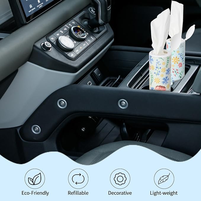 Car Tissues Cylinder 4 Packs Round Tissue Box Holder Perfect for Car Cup Holder, Napkins Box Round Container with Facial Tissues for Travel Car Bathroom Office School - Image 5