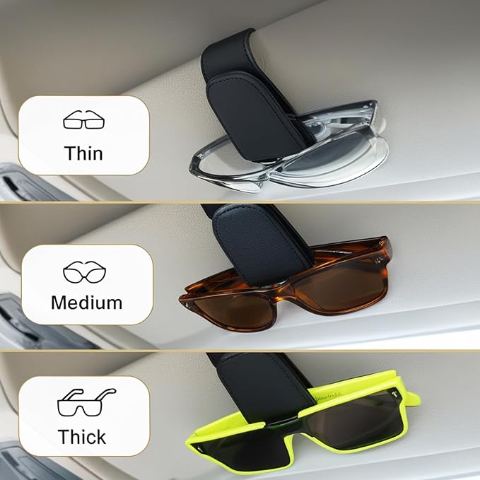 EldHus Sunglass Holder for Car Visor, Magnetic Car Glasses Holder Clip, Leather Eyeglass Holder for Car, Universal Vehicle Sunglasses Hanger Eyeglasses Mount, 1 Pack Black - Image 3