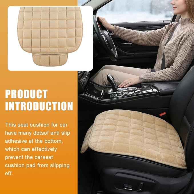 YoRise Car Seat Cushion, Car Driver Seats Protector Cover (Beige) | Soft Plush Auto Seat Pad with Storage Pocket, Car Seat Cover with Non-Slip Rubber Bottom, Winter Vehicle Accessory - Image 3