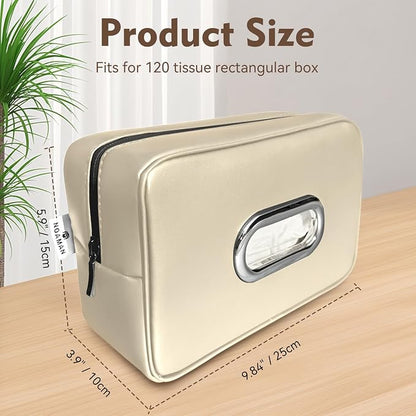 Noaman 2Pack Car Tissue Holder Leather, Car Kleenex or Napkin Holder Beige | Large tissue holders for car fit 120 Kleenex boxes. Rectangular backseat napkin holder Essential car organization accessories - Image 3