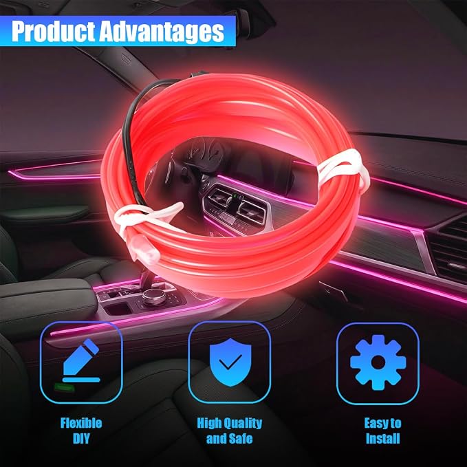 Car LED Strip Lights, 9.84FT 5V Waterproof Flexible Vehicle Ambient Lighting Kits with USB Port, Automotive Lamp Strips Decorations, Universal for SUV Automobile Truck (Pink) - Image 3