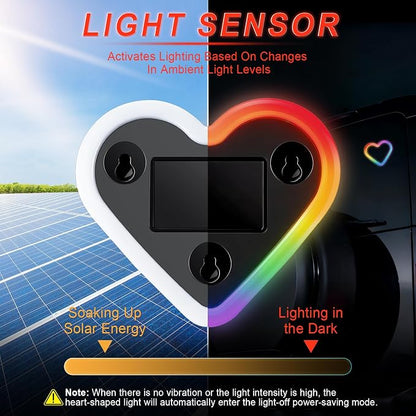 iFunyLED Heart-Shaped Solar Powered Car LED Interior Ambient Light, Wireless Lamp with 8 Lighting Modes, Dual Charging & Dual Sensor Design, Cute Car Accessories Gift for Women, Pack of 1 (Multicolor) - Image 3