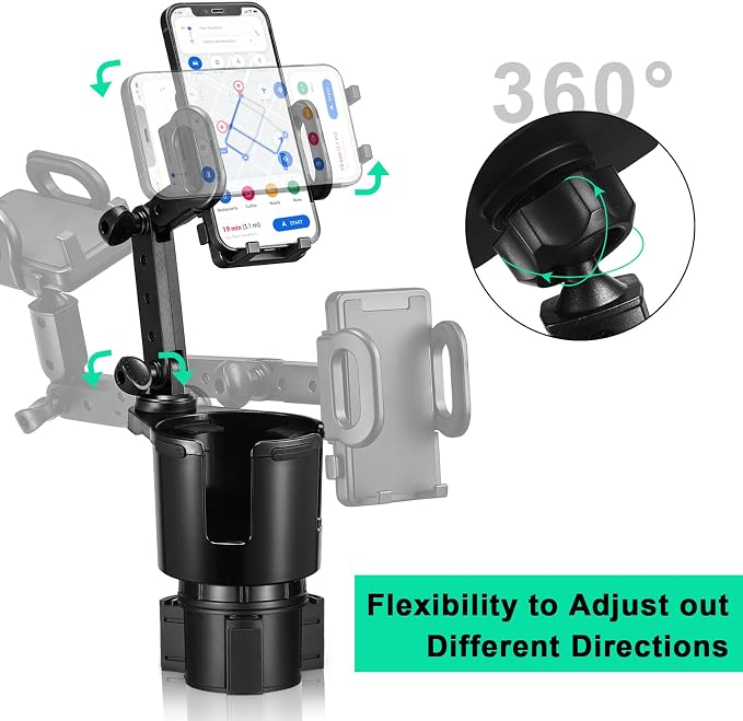 This Hill Car Cup Holder Expander Adjustable Base with Phone Mount 360° Rotation Cup Holder Cell Phone Holder for Car Compatible with iPhone All Smartphones - Image 4