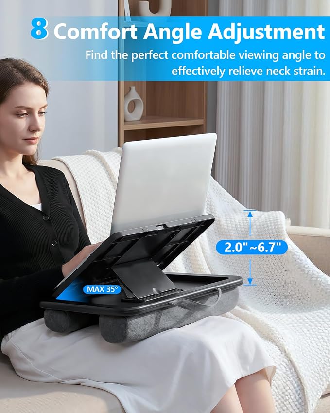 Adjustable Lap Desk with Cushion - 8 Angles Ergonomic Adjustment | Laptop Lap Desk For Bed Couch Car Home Office - Ideal For Reading Drawing Working- Fits up to 14 Inch Laptop Tablet (MINI) - Image 2