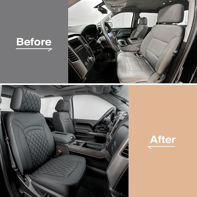 Seat Covers for Chevy Silverado & for GMC Sierra 2014-2018 (Only Crew Cab) | Full Coverage, Full Set, Odorless, OEM-Style, Faux Leather, Waterproof, Pickup, Custom fit, Truck, Accessories, 2500HD - Image 3