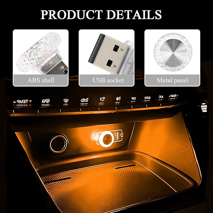Hovom 4PCS Mini USB LED Car Interior Atmosphere Lamp for Decor, Yellow | Plug-in USB Interface, Portable LED Decor, Universal Ambient Lighting Kit, Suitable for SUV Truck RV Office Laptop Keyboard - Image 3