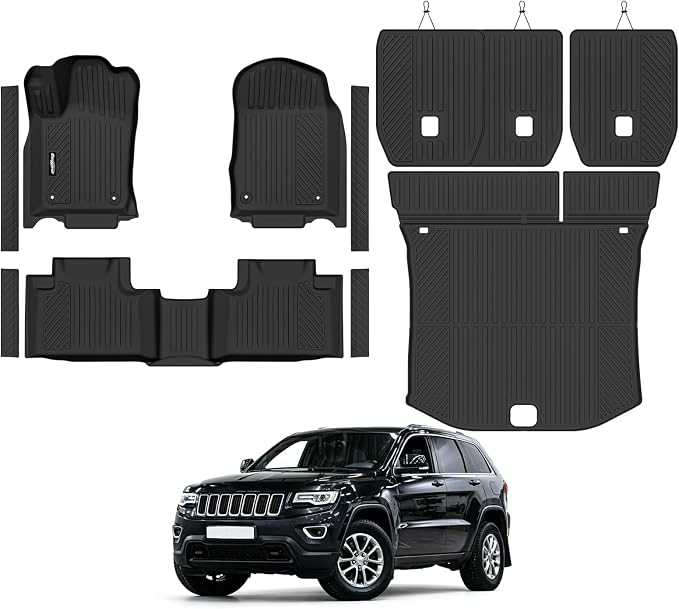Floor Mats for 2013-2015 Jeep Grand Cherokee Accessories | Trunk Mat and Backrest Mat & Door Sill Guard All Weather TPE Protector Odorless Full Set Interior Floor Liners by Bingoliner