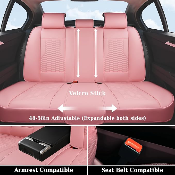 Coverado Front Car Seat Covers, Premium Nappa Leather Waterproof Front Seat Protectors, Universal Automotive Seat Covers Compatible with Most Vehicles (Pink) - Image 3