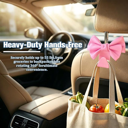 2PCS Car Seat Headrest Hook, Cute Bow Vehicle Seat Back Hanging Hooks for Purses and Bags, Automotive Interior Headrest Hanger Storage Organizer, Universal for SUV RV Truck (All Pink) - Image 5
