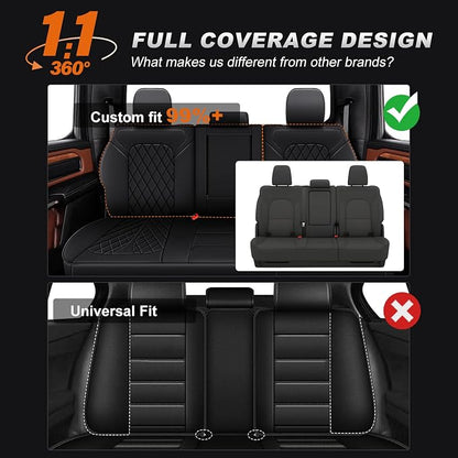 AOMSAZTO Custom Fit Seat Covers for Dodge RAM 1500 2019-2026 Crew Cab Truck | Black lattice Seat Covers, Pickup Truck, Premium Faux Leather, Perfect Fit, Breathable, Water Resistant, Airbag compatible - Image 7