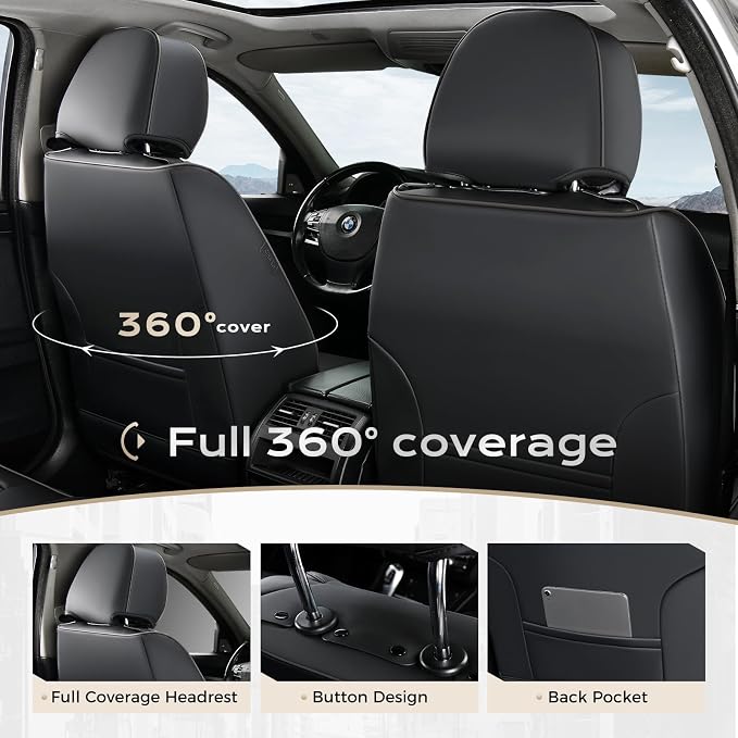 Coverado Nappa Leather Car Seat Covers Full Set, Luxury Waterproof Seat Protectors, Airbag Compatible Anti‑Slip Auto Seat Covers, Universal Fit for Most Cars SUVs Trucks Pickup Vehicles - Image 4