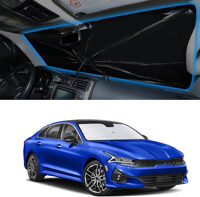 Windshield Sun Shade Umbrella for 2021-26 ki-a K5/2020-26 Hyun-dai Sonata | Full covered for windshield, Block UV Rays, Heat Reduction, Easy to install, Durable & Fold Up Small by YYCKE