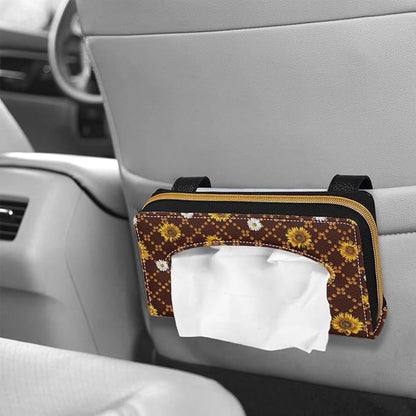 Biyejit 2 Pack Car Tissue Holder, Sunflower Plaid PU Leather Tissue Dispenser - Image 4