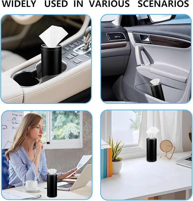 Car Tissues Cylinder, Cup Holder Car Tissue Box, Detachable Easy Cleaning Tissue Holder with 1 Pack Tissues, Black - Image 7
