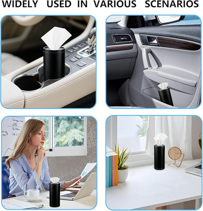 Car Tissues Cylinder, Cup Holder Car Tissue Box, Detachable Easy Cleaning Tissue Holder with 1 Pack Tissues, Black - Image 7