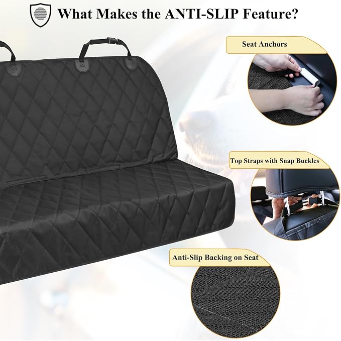 VIVAGLORY Dog Seat Cover Pet Seat Protector, Standard, Black | Backseat Cover for Car Suv & Truck, Back Rear Backseat Bench Protector - Image 3