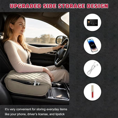 Car Center Console Cover, Memory Foam Auto Armrest Cushion Center Console Pillow Pad with Side Pockets, Anti-Scratch Leather Elbow Pillow Armrest Seat Box Protector for Most Cars (Beige) - Image 5