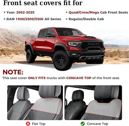 Truckiipa Dodge Ram Seat Covers Front Pair, Car Seat Cover Waterproof Leather Protector Pickup Truck Accessories, Full Coverage Custom Fit for 2002-2026 Ram 1500 2500 3500 Regular/Double Cab, Black - Image 2