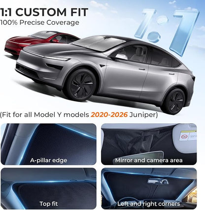[2026 Upgraded] DooGooCoo Windshield Sun Shade for Tesla Model Y & Model 3 2017-2026 [Cooling Ice-Crystal, 100% Sun Block] Sunshade for Car Windshield for Tesla Model 3 Sunshade Model Y Sunshade. - Image 2