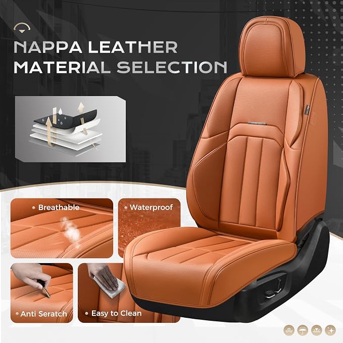 Coverado Nappa Leather Car Seat Covers Front Set, Luxury Waterproof Seat Protectors, Airbag Compatible Anti‑Slip Auto Seat Covers, Universal Fit for Most Cars SUVs Trucks Pickup Vehicles - Image 2