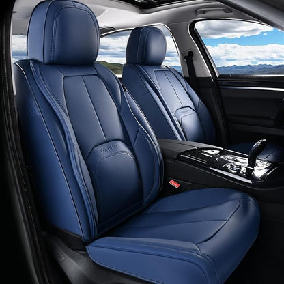Coverado Seat Covers, Car Seat Covers Front Seats, Premium Nappa Leather Seat Covers for Cars, Waterproof Car Seat Protector with Lumbar Support, Front Seat Covers Universal Fit for Most Cars (Blue) by COVERADOAUTO