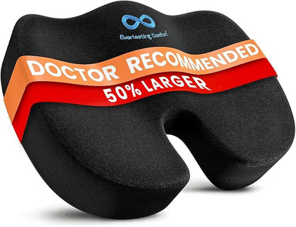 Everlasting Comfort Doctor Recommended Memory Foam Seat Cushion for Office Chairs & Car - Ergonomic Office Desk Accessories - Cushions for Tailbone Pain Relief, Sciatica (Black, X-Large) by EverlastingComfort