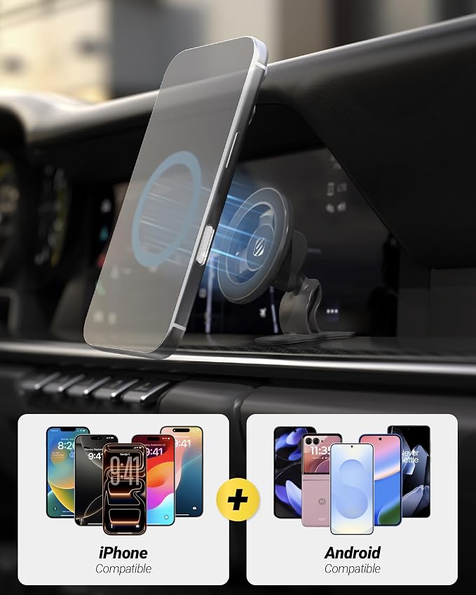 Scosche MagSafe Car Mount, Magnetic Phone Holders for Your Car Dashboard, Strong Magnetic Hold, 360° Rotatable Car Phone Holder Mount for iPhone 17 16 15 14 13 12 Includes Magnetic Ring, 2-Pack - Image 3