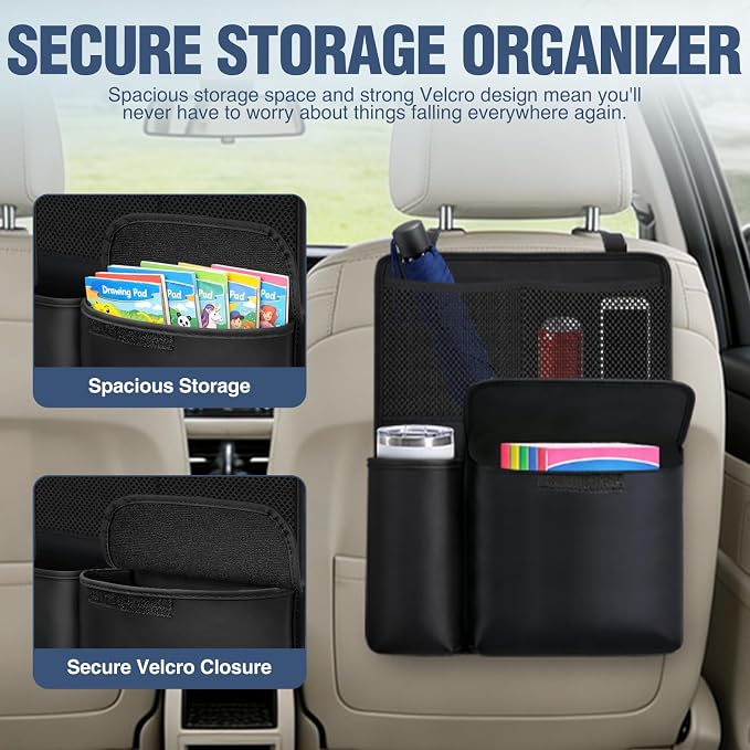 Nilight Car Seat Back Organizer 2PCS Black PU Leather Universal | Multi Pockets Foldable Waterproof Scratch Resistant Hanging Storage Bag for Cars Vans SUVs MPVs Pickup Trucks - Image 8