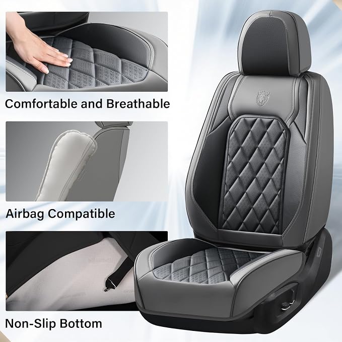 Coverado Car Seat Covers Front Seats, Waterproof Seat Covers, Faux Leather Car Seat Covers 2 Pack, Universal Car Seat Protector Front Seat Cover Fit for Most Cars Trucks SUV- Gray&Black - Image 3