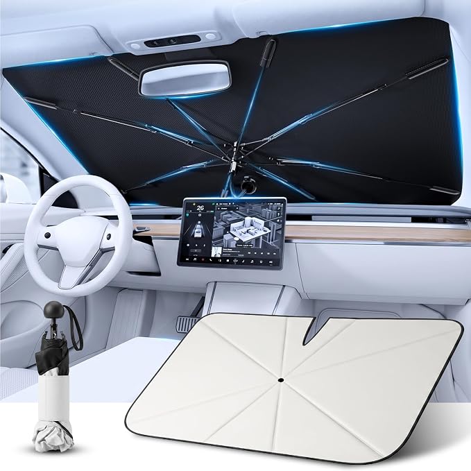 2026 Upgraded Car Umbrella Windshield Cover Sun Shade for Truck&SUV&RV (Ford/GMC/Jeep etc) | Reliable UV Blocker&Heat Shield | Foldable Sun Blocker | Keep Cool&Protect Interior | Large（61"x34"） by PEMOTech