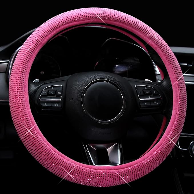 Steering Wheel Cover for Women Bling Bling Crystal Diamond Sparkling Car SUV Wheel Protector Universal Fit 15 Inch (Rose,Standard Size(14" 1/2-15" 1/4)) - Image 2